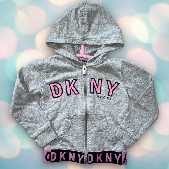 DKNY Toddler Girl’s Pink and Gray Zip Sweatshirt Hoodie Size 3T - Picture 1 of 3